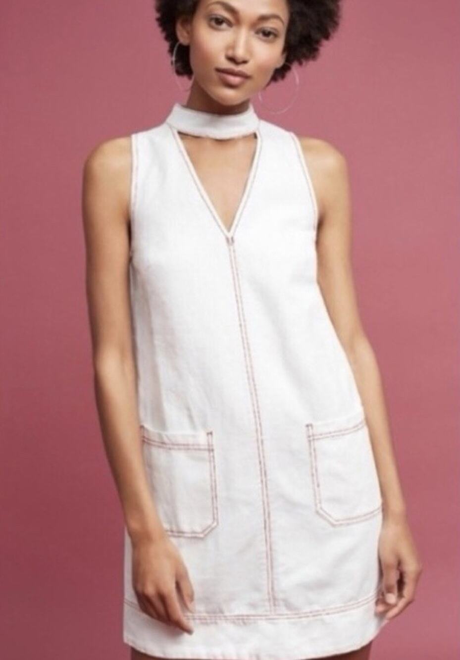 Anthropologie Horses Girls XS White Denim A-Line Knee Dress excellent